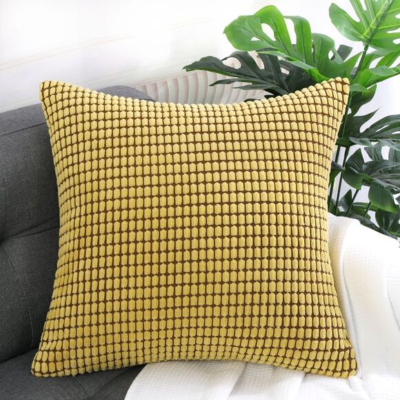 Soft Corduroy Throw Pillow Cover Sofa Cushion Cover 18" x 18" Yellow - Picture 2 of 6